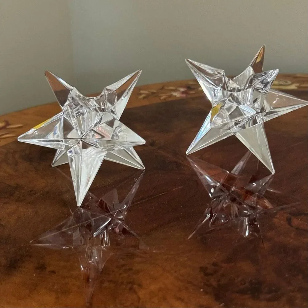 Rosenthal 2 Pair Kosta Star Atomic Crystal Candle Holders Signed New